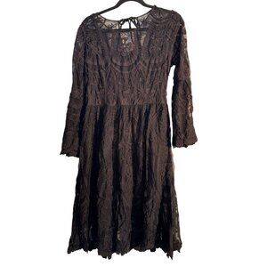 Ultrapink Black Lace Midi Dress With Sheer Floral Pattern & Lining